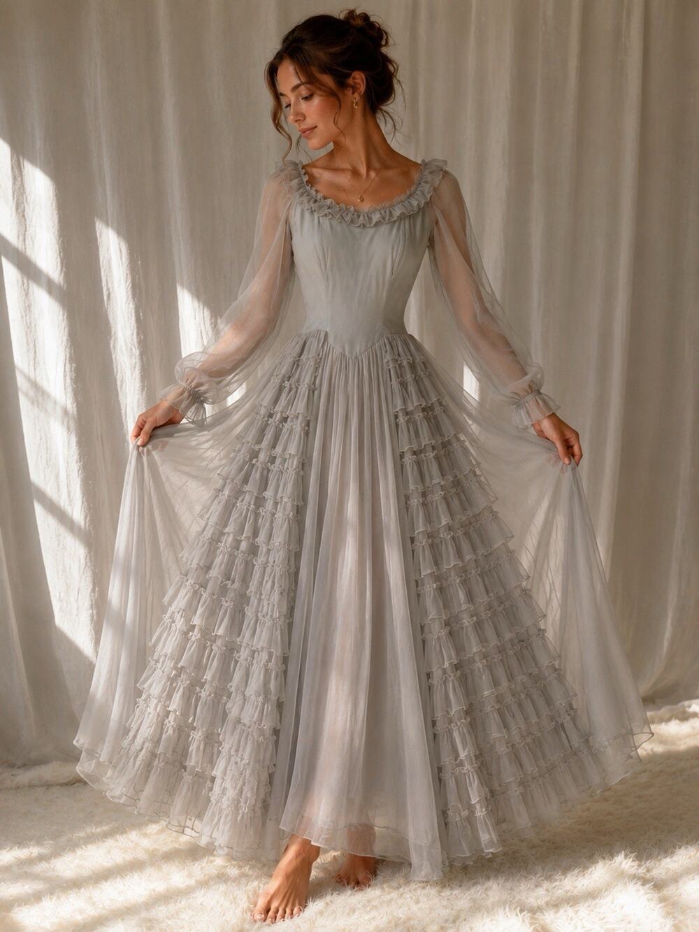 Vintage 1930s Gray Blue Regency Southern Belle Formal Evening Ball Gown S As Is